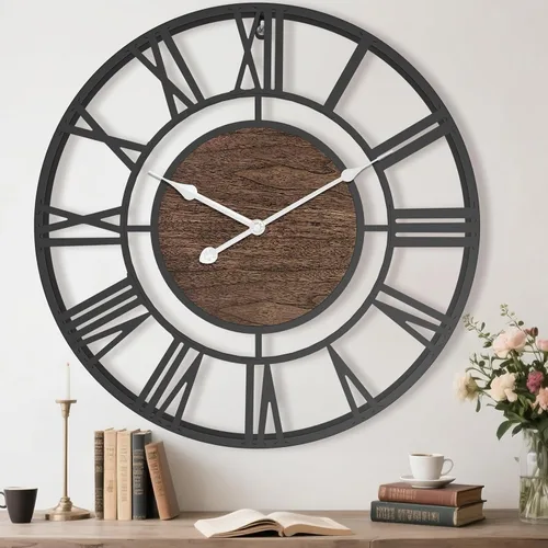 Miniatura 12 de Pytha Sight - Reloj de pared grande para sala de estar, de 16 pulgadas, moderno, industrial, decorativo, de metal, silencioso, funciona con Negro
