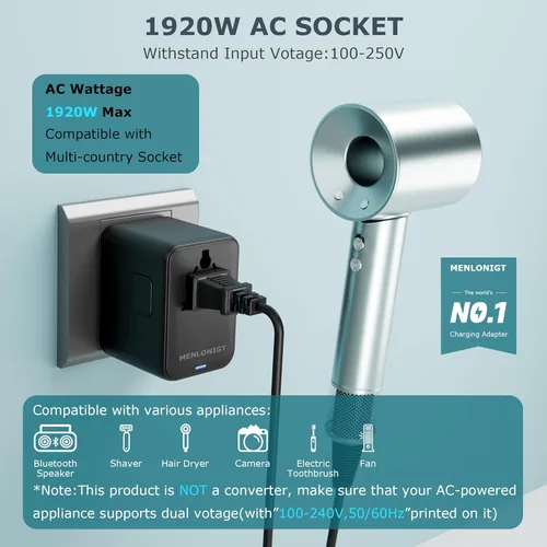 Miniatura 4 de Adaptador de viaje universal, enchufe de alimentación internacional con 2 puertos USB-C y 2 puertos USB-A, cargador de pared mundial para Europa