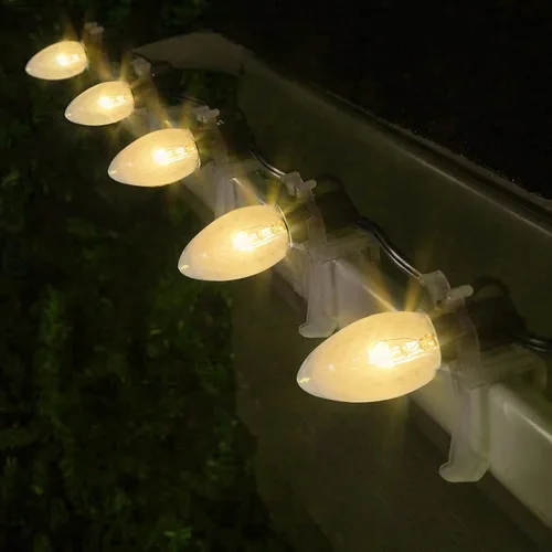 Miniatura 3 de Oviejo - Paquete de 25 bombillas C9 transparentes de repuesto para luces navideñas, lámparas o candelabros - Bombillas C9 de base intermedia E17