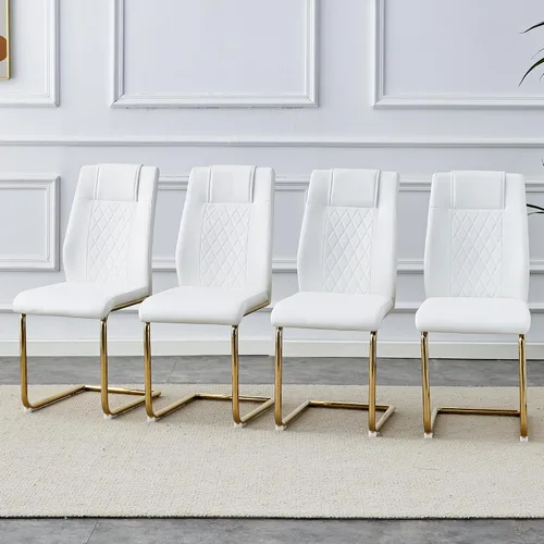 Miniatura 11 de Juego de 4 sillas de comedor, sillas de cocina, sillas de metal modernas con asiento acolchado de piel sintética con respaldo alto y patas cromadas
