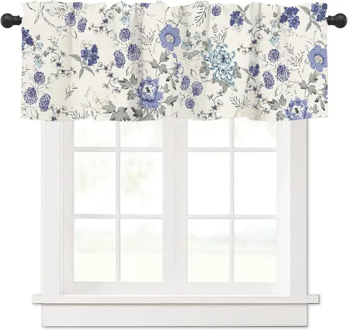 Miniatura 11 de Cortinas Cenefa Verde Salvia Floral Cocina con Bolsillo para Barra Paneles Cortos Acuarela Hojas de Eucalipto Retro Tratamiento de Ventana Cortinas