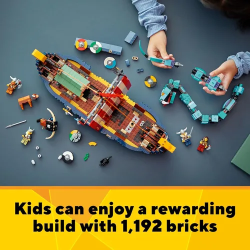 Miniatura 5 de LEGO Creator 3 en 1 Barco Vikingo y La Serpiente de Midgard 31132, Juego de Construcción de Barco y Serpiente para Figura de Casa o Lobo, Regalos