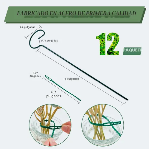 Miniatura 3 de Joyhalo Paquete de 12 estacas para plantas, estacas de soporte para plantas de 16 pulgadas, soporte de palos para plantas con 24 lazos giratorios