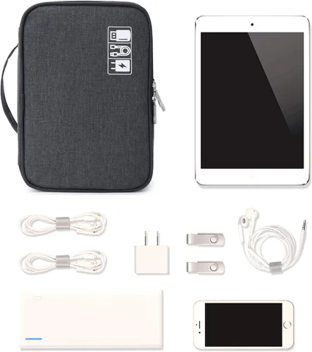Miniatura 7 de MIRLEWAIY Estuche organizador de cables de viaje de doble capa, accesorios electrónicos, bolsa de transporte para cables de carga, adaptador USB