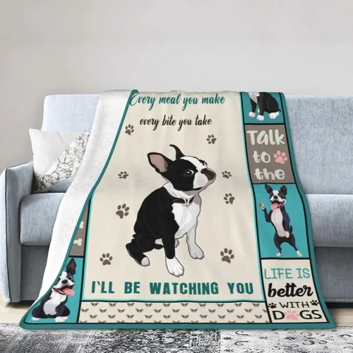 Miniatura 5 de Boston Terrier - Manta ultra suave y acogedora de felpa linda para amantes de los perros Boston, manta de franela de forro polar, ligera, mullida