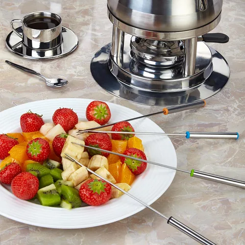 Miniatura 4 de 6 piezas de tenedores de fondue de acero inoxidable de 9.5 pulgadas, tenedores de fondue de queso codificados por color con mango resistente al
