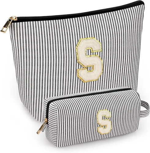 Miniatura 63 de 2 piezas de bolsas de maquillaje iniciales para mujeres: bolsa de cosméticos para viaje y artículos de tocador - Regalos de cumpleaños para niñas