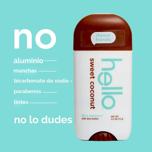 Miniatura 6 de hello Sweet Coconut - Desodorante sin aluminio para mujeres y hombres con manteca de karité, frescura de 24 horas, desodorante sin bicarbonato