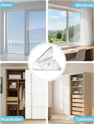 Miniatura 7 de Maveek Paquete de 8 cerraduras de puerta corredera a prueba de bebés, cerraduras de seguridad a prueba de niños, pestillo de ventana transparente