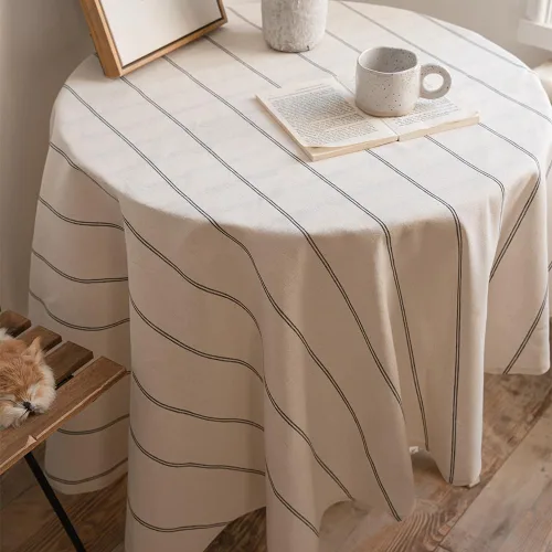 Miniatura 7 de ArtBud Manteles de Lino de Algodón Boho Estilo Granja Tela Pesada Cubierta de Mesa Arpillera a Rayas Lavable Superficie de Mesa para Fiestas Café