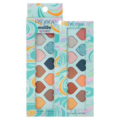 Pacifica Paleta de sombras de ojos – Sombra de ojos mineral Malibu, tonos neutros mezclables con mate aterciopelado, brillante y metálico, infusión
