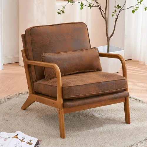 Miniatura 11 de Accent Chairs for Bedroom Upholstered Linen Armchair Lounge Chair with Extra-Thick Padded Backrest and Seat Cushion Sofa Chairs Single Reading