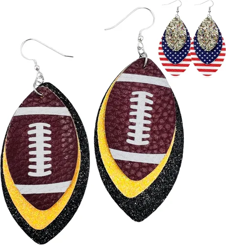 Aretes de fútbol para mujer, joyería de fútbol, accesorios de fútbol, regalos de fútbol, aretes colgantes con purpurina, aretes de piel sintética de