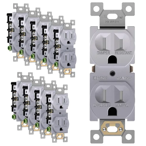 Miniatura 8 de ENERLITES Toma de corriente dúplex, tomacorrientes eléctricos de pared resistentes a manipulaciones, grado residencial, 3 cables, autoconexión a