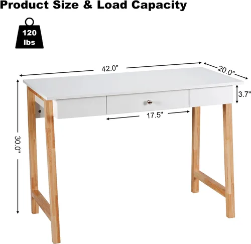 Miniatura 3 de COSTWAY Escritorio para computadora de 42 pulgadas con cajón de almacenamiento, moderna mesa de estudio de escritura en casa con patas de madera