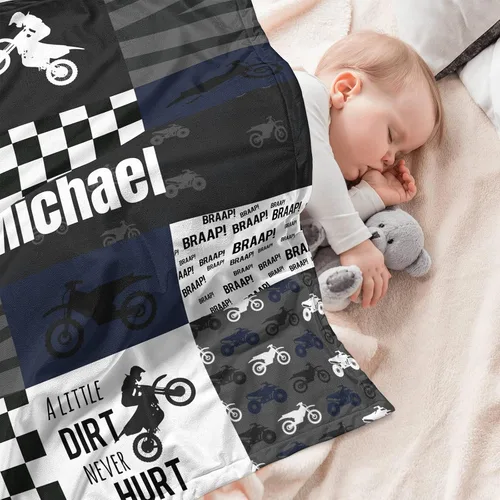 Miniatura 3 de Mantas personalizadas de motocross Minky para bebé con nombre, mantas personalizadas con diseño de retazos para niños y niños, regalos de registro