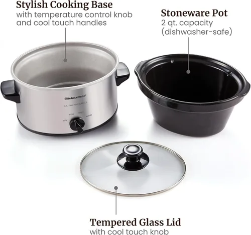 Miniatura 7 de Elite Gourmet MST-275XS - Olla eléctrica de cocción lenta ovalada, temperatura ajustable, para preparar entradas, salsas y guisos, con tapa de Acero