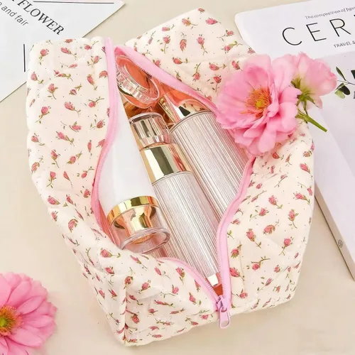 Miniatura 7 de Bolsa de maquillaje floral, bolsa de maquillaje acolchada floral, bolsa de cosméticos grande, bolsa de maquillaje de viaje de moda, bolsa de Flores