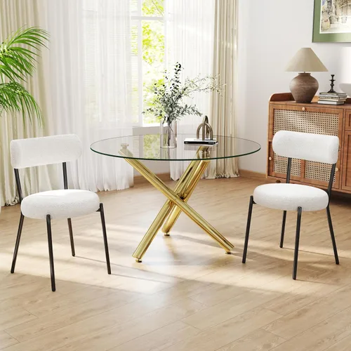 Miniatura 23 de Juego de mesa de comedor redonda de cristal negro para 2, juego de mesa de cocina pequeña y moderna de 36 pulgadas con 2 sillas de comedor tapizadas