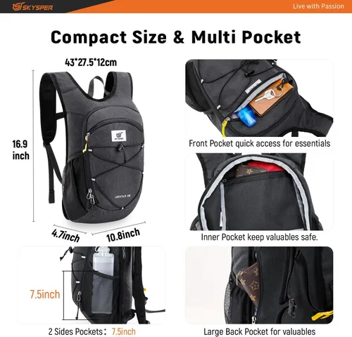 Miniatura 3 de SKYSPER Mochila de senderismo plegable de 15L/20L, mochila de viaje plegable ligera con correa para el pecho, paquete plegable pequeño para caminar