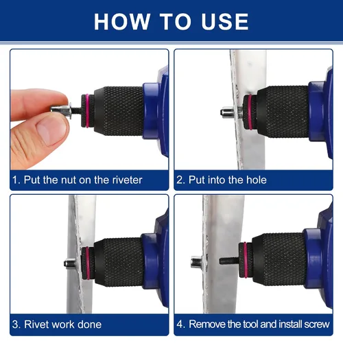 Miniatura 7 de WORKPRO 50 tuercas de remache, tuerca remachable de acero inoxidable de 1/4"-20, cabeza plana roscada con cuerpo moleteado