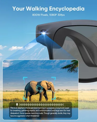 Miniatura 3 de CJkao Lentes inteligentes con cámara, gafas de cámara HD, grabación de video, control de asistente de voz, Bluetooth, música, gafas ai
