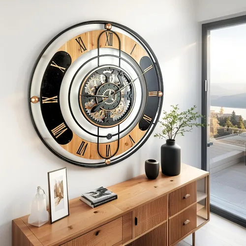 Miniatura 5 de ImprovingLife The Gears Clock - Reloj de pared con engranaje móvil real de 36 pulgadas, línea Suiza (negro, 36 pulgadas (35.4 in)