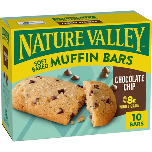 Nature Valley Barras de magdalenas horneadas suaves, chispas de chocolate, barras de aperitivos, 10 barras, 12.4 onzas