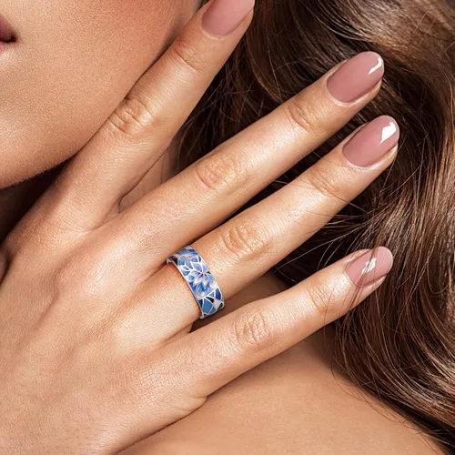 Miniatura 4 de Santuzza Anillo de plata de ley 925 con patrón de flores esmaltadas para mujer