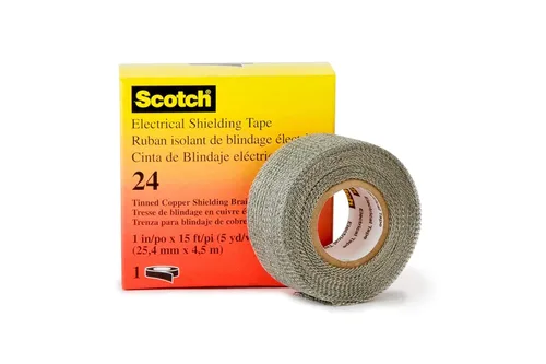 3M Scotch - Cinta de blindaje eléctrico de 24 pulgadas, 1 pulgada x 15 pies (0.984 in x 15.1 ft), cobre estañado, tejido abierto, cinta trenzada de
