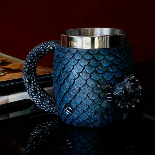 Miniatura 4 de GOT - Taza de café de huevo de dragón, jarra de cerveza medieval D&D de 15.8 onzas, taza de acero inoxidable para coleccionistas de amantes
