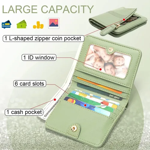Miniatura 2 de APHISON Billetera para mujer, delgada y pequeña, cartera RFID para mujer, 05A125VERDE, Moderno