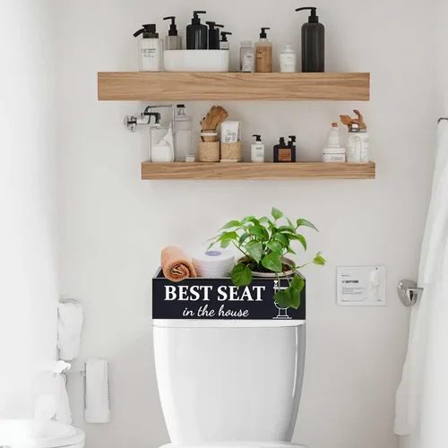 Miniatura 7 de Caja de Decoración para Baño, Canasta de Papel Higiénico con Letreros de 2 Lados Estilo Granja, Canasta para Inodoro Tank Topper Decoración Rústica