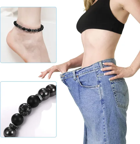 Miniatura 2 de Emibele Pulsera de desintoxicación linfática delgada para mujer, cuentas de hematita, obsidiana, antihinchazón, estiramiento para aliviar