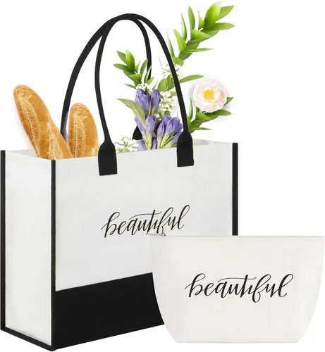 Tripure Bolsa de lona de 13 onzas con bolsillo con cremallera y bolsa de maquillaje, bolsa de regalo personalizada