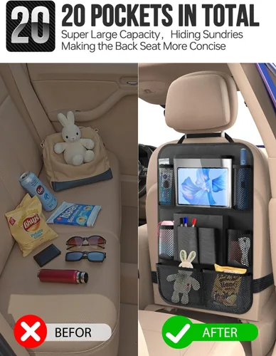 Miniatura 2 de New Fi Organizador de asiento trasero de automóvil (20 bolsillos de almacenamiento), viene con 1 red de asiento gratuita y 2 ganchos