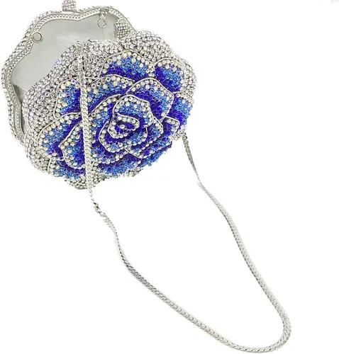 Miniatura 8 de Boutique De FGG Bolso de mano de cristal rosa para mujer, bolso de noche con flores, para boda, fiesta, graduación, novia, con diamantes