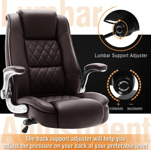Miniatura 4 de EZAKI Silla de oficina con respaldo alto, brazos abatibles, silla ejecutiva de escritorio para computadora, soporte lumbar integrado, acolchado