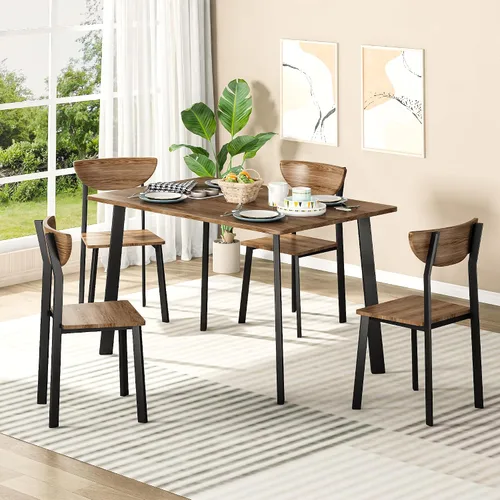 Miniatura 6 de AWQM Juego de mesa de comedor para 4, mesa y sillas de cocina de madera, respaldo curvado, mesas de cocina y comedor, juego de comedor para espacios