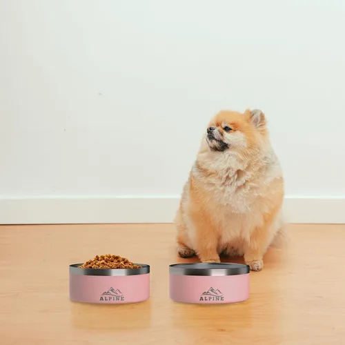 Miniatura 8 de Alpine Juego de 2 cuencos de acero inoxidable para perros, antideslizantes, cuenco de metal para mascotas para alimentos y agua, aislamiento de Azul