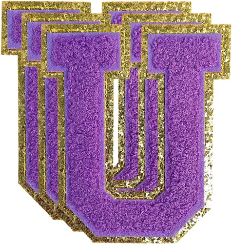 Miniatura 77 de 3 parches de números de chenilla negra, tamaño grande de 4-1/2" parches de números para planchar, parches universitarios para ropa, 8" Borde oro rosa