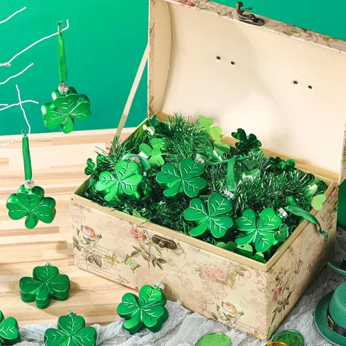 Miniatura 2 de Aurelema 12 adornos grandes de trébol del día de San Patricio de 2.36 pulgadas para árbol, adornos de trébol verde irlandés, decoraciones