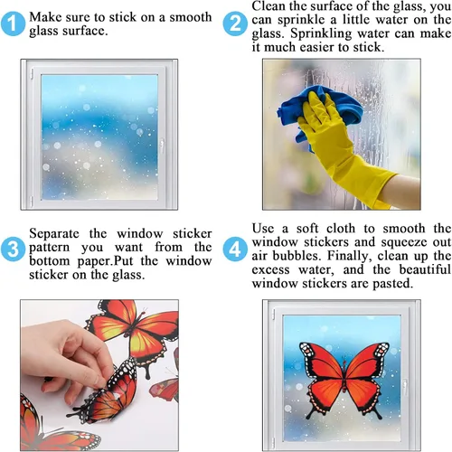 Miniatura 7 de Whaline 9 hojas de primavera de mariposa para ventana, decoración de ventanas de flora de mariposa colorida de verano, calcomanías reutilizables