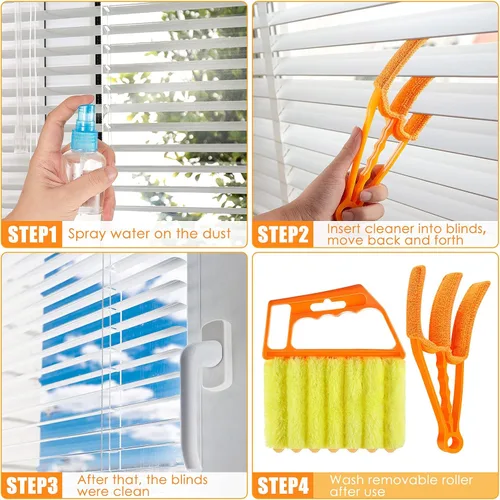 Miniatura 4 de 4 piezas de limpiador veneciano para ventanas, herramienta limpiadora de 7 dedos para persianas y obturadores, cepillo de mano para persianas