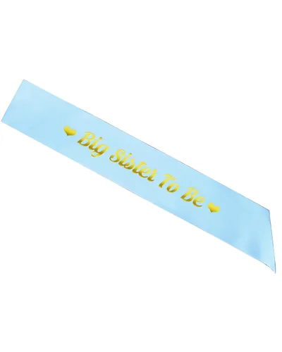 Miniatura 2 de Banda para hermana mayor, satén azul claro con fuente dorada con corazón, el mejor regalo de decoración de baby shower, gemelos neutros para niños