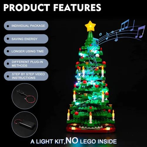Miniatura 4 de BrickBling Luz LED compatible con Lego 40573 Kit de construcción de árbol de Navidad, luces de decoración de Navidad, kit de iluminación versión