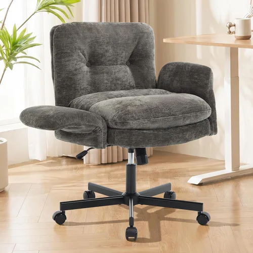 Miniatura 17 de FiveWillowise - Silla cruzada con brazos ajustables y respaldo alto, asiento ancho grueso, silla de oficina en casa, sillas de tocador de maquillaje