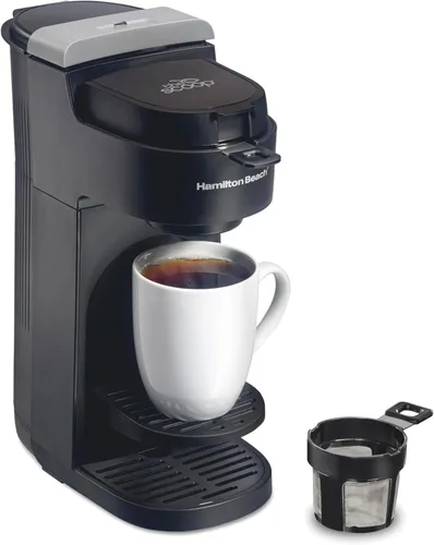 Hamilton Beach The Scoop - Cafetera de una sola porción y preparadora rápida de café molido para tazas de 8-14 onzas, se prepara en minutos, color