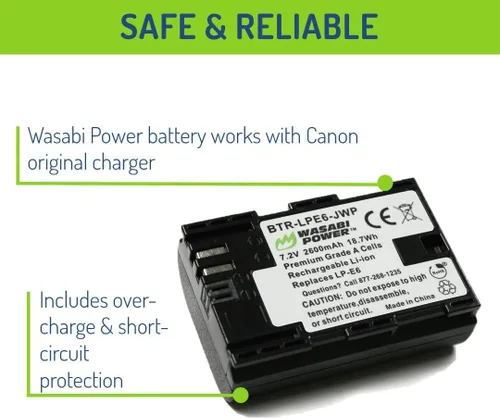 Miniatura 5 de Wasabi Power Batería LP-E6, LP-E6N (paquete de 2) para Canon EOS 5D Mark II/III/IV, 5DS, 5DS R, 6D, 6D Mark II, 7D, 7D Mark II, 70D, 80D, 90D, R