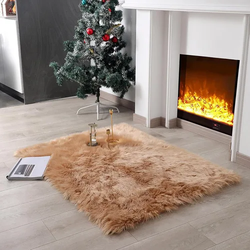 Miniatura 32 de linmopm Alfombra de piel sintética de pelo lanudo esponjoso negro de 2x6 pies para dormitorio, cabecera de la cama, suelo, sala de estar, cojín